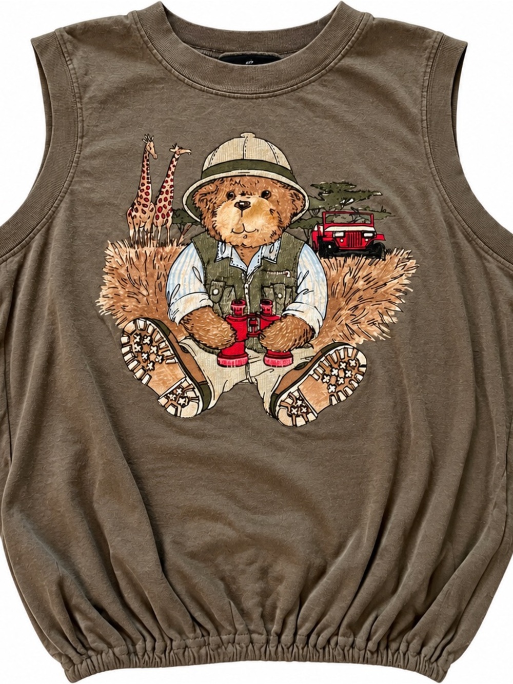 chic Vintage 1990s Olive Brown Safari Bear Graphic Tank